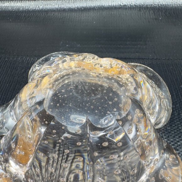 Murano Art Glass Controlled Bubbles Light Pink Leaf Clover Heavy Dish Bowl VTG - Picture 4 of 13